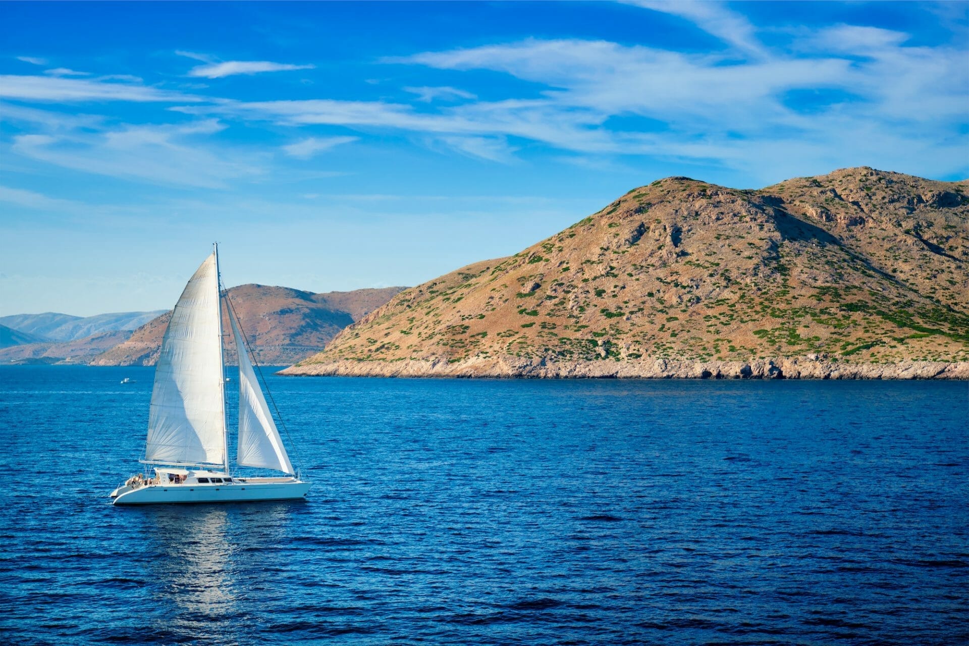Catamaran yacht in Aegean Sea