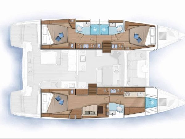 Alternative customizable plan of cabins and galley of the lagoon 46