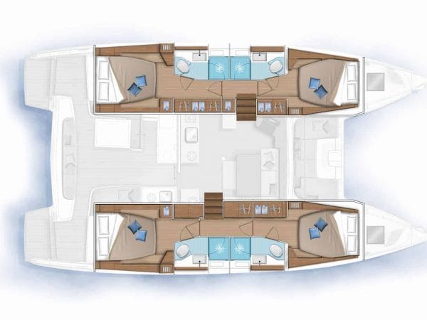 The interior cabin plan of a Lagoon 46 yacht