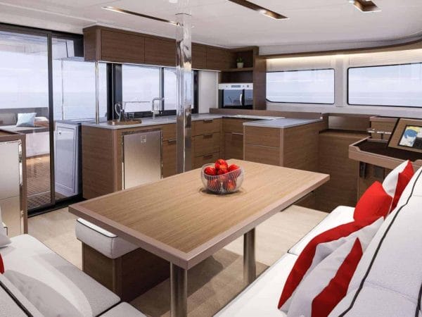 The amazing interior design of the saloon and galley of the Lagoon 46