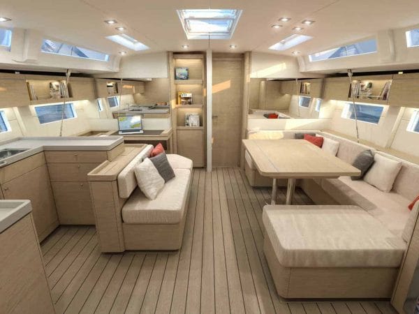Beautiful and spacious saloon and galley area of the Beneteau Oceanis 51.1