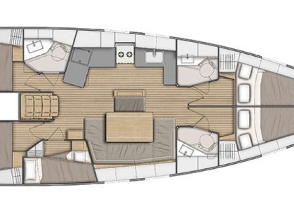 animated layout from above of the Beneteau Oceanis 46.1 showing different hull options
